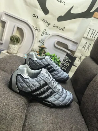 Adidas Silver Black Quilted Synthetic Upper Three Stripes Sneakers 9