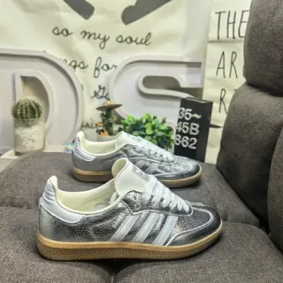 Adidas Silver White Metallic Upper Three Stripes Lifestyle Sneakers
