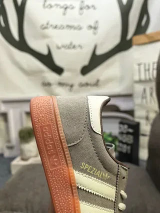 Adidas Spezial Gray Suede and Cream Stripe Lifestyle Sneakers 23
