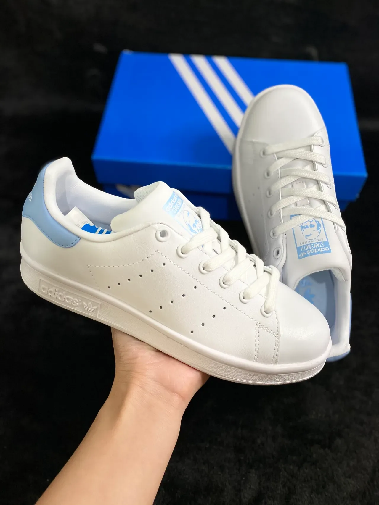 Adidas Stan Smith White and Light Blue Lifestyle Sneakers 5