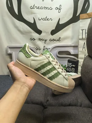 Adidas Superstar Beige Green Shell Toe Three Stripes Lifestyle Sneakers 5