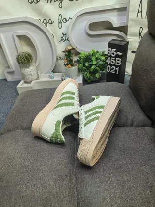 Adidas Superstar Beige Green Shell Toe Three Stripes Lifestyle Sneakers 6