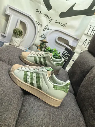 Adidas Superstar Beige Green Shell Toe Three Stripes Lifestyle Sneakers 7