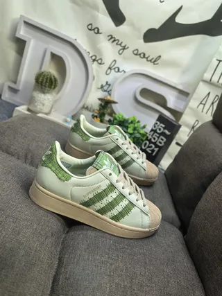 Adidas Superstar Beige Green Shell Toe Three Stripes Lifestyle Sneakers 9