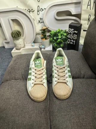 Adidas Superstar Beige Green Shell Toe Three Stripes Lifestyle Sneakers 10