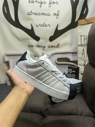 Adidas Superstar Light Gray and Black Lifestyle Sneakers 5