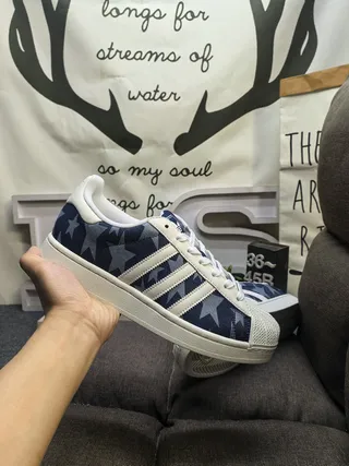 Adidas Superstar Star-Print Navy and White Lifestyle Sneakers 5