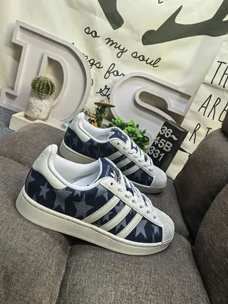 Adidas Superstar Star-Print Navy and White Lifestyle Sneakers 9