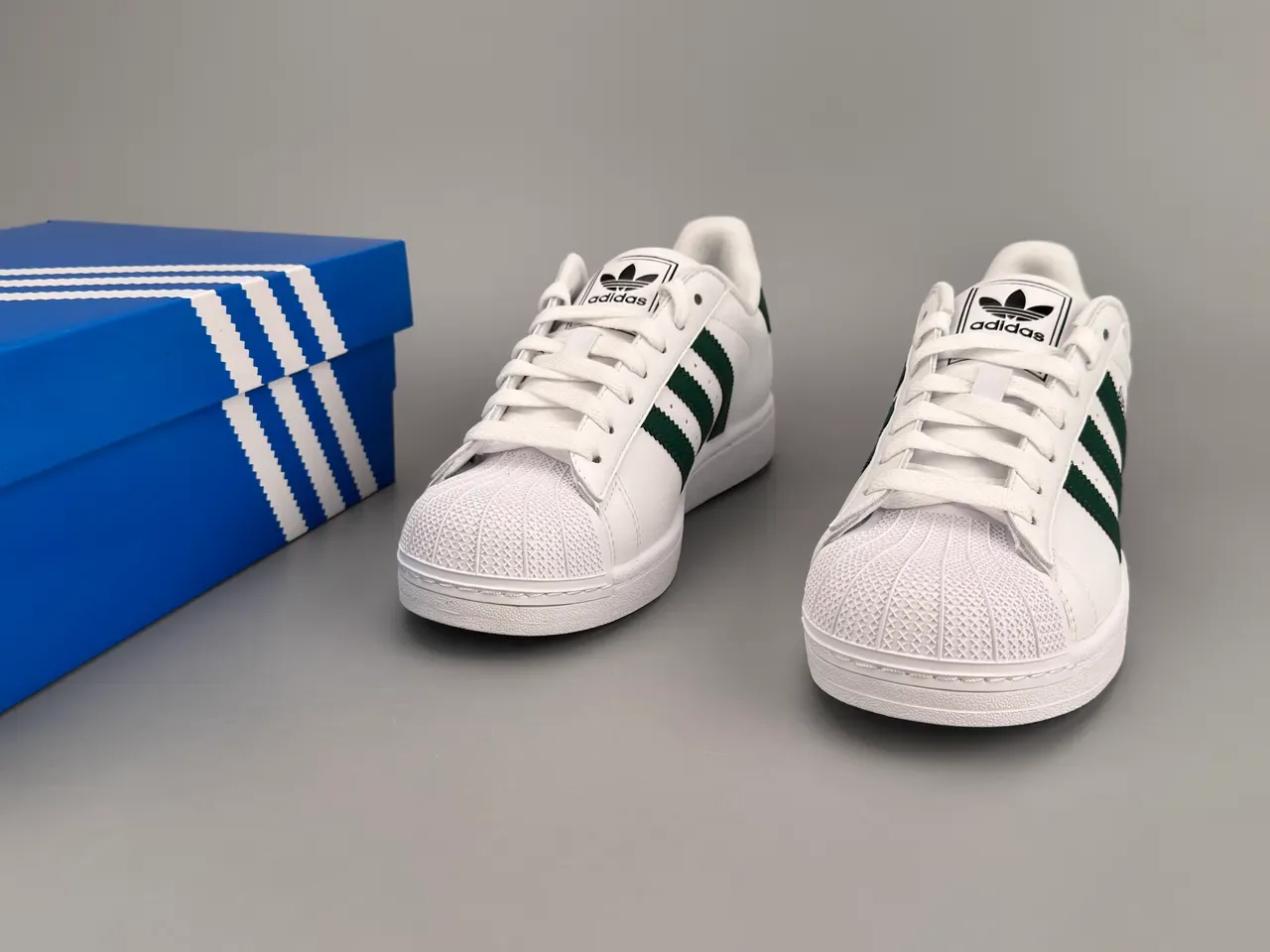 Adidas Superstar White and Dark Green Lifestyle Sneakers 5