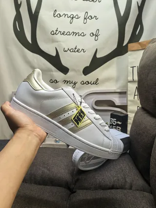 Adidas Superstar White and Gold Lifestyle Sneakers 5