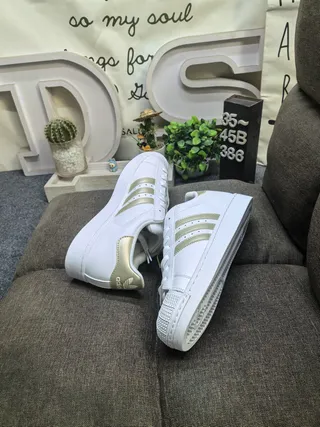 Adidas Superstar White and Gold Lifestyle Sneakers 6