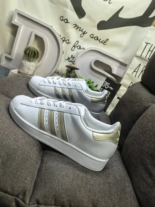 Adidas Superstar White and Gold Lifestyle Sneakers 7