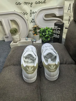 Adidas Superstar White and Gold Lifestyle Sneakers 8