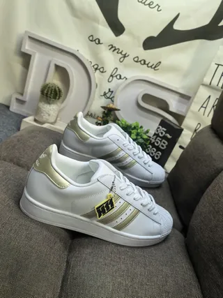 Adidas Superstar White and Gold Lifestyle Sneakers 9