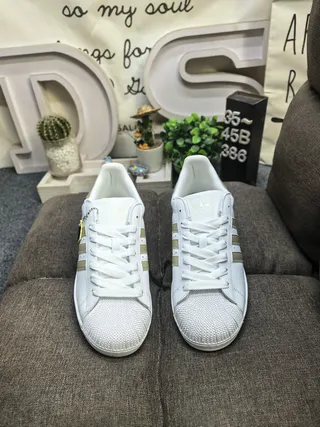 Adidas Superstar White and Gold Lifestyle Sneakers 10