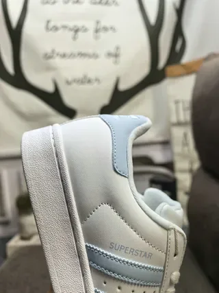 Adidas Superstar White and Light Blue Lifestyle Sneakers 3