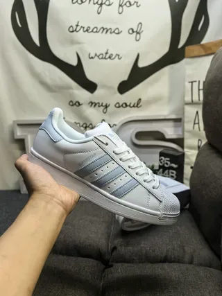 Adidas Superstar White and Light Blue Lifestyle Sneakers 5