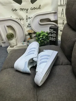 Adidas Superstar White and Light Blue Lifestyle Sneakers 6