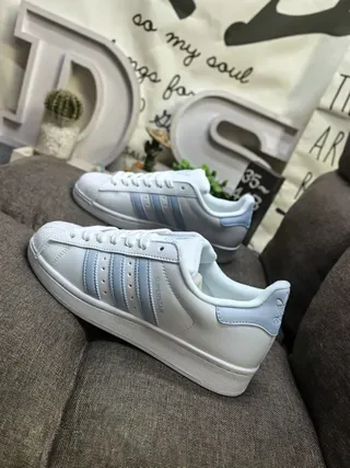 Adidas Superstar White and Light Blue Lifestyle Sneakers 7