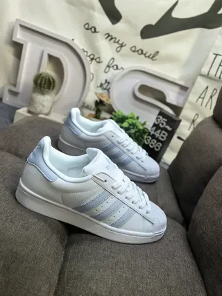 Adidas Superstar White and Light Blue Lifestyle Sneakers 9