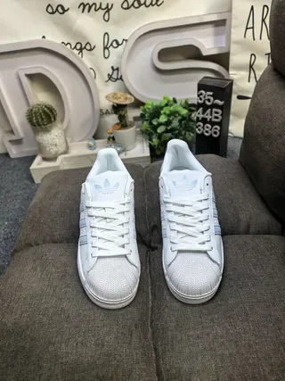 Adidas Superstar White and Light Blue Lifestyle Sneakers 10