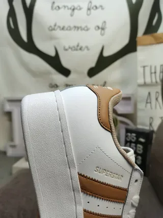 Adidas Superstar White and Tan Lifestyle Sneakers 3
