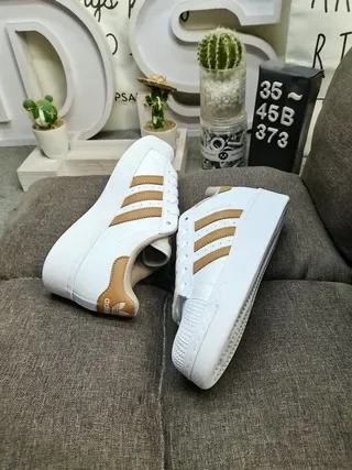 Adidas Superstar White and Tan Lifestyle Sneakers 6