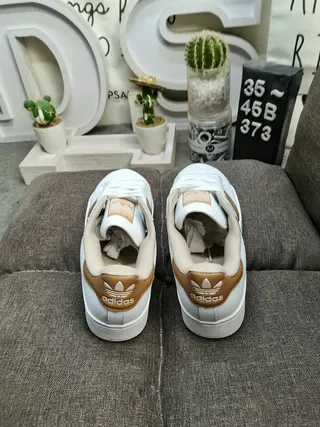 Adidas Superstar White and Tan Lifestyle Sneakers 8
