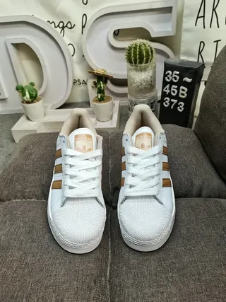 Adidas Superstar White and Tan Lifestyle Sneakers 10