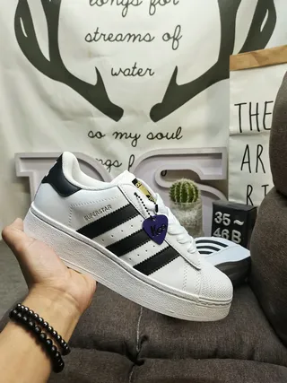 Adidas Superstar White Black Gold Lifestyle Sneakers 5