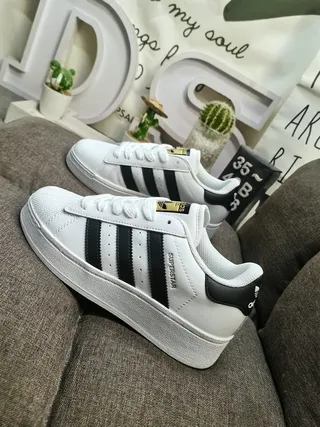 Adidas Superstar White Black Gold Lifestyle Sneakers 7