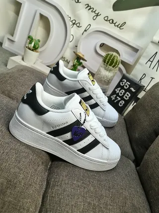 Adidas Superstar White Black Gold Lifestyle Sneakers 9