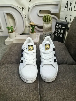 Adidas Superstar White Black Gold Lifestyle Sneakers 10