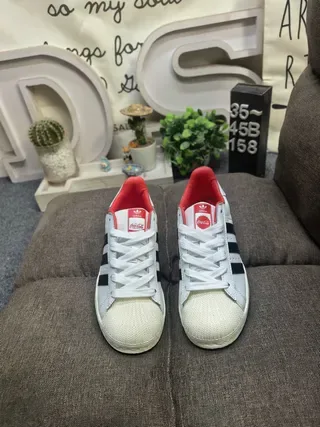 Adidas Superstar White Black Red Lifestyle Sneakers 10