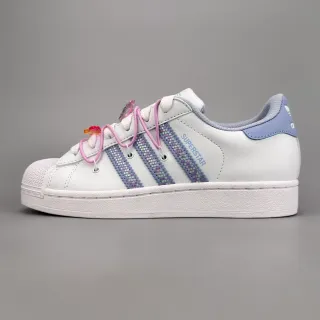 Adidas Superstar White Light Blue Sequin-Striped Lifestyle Sneakers