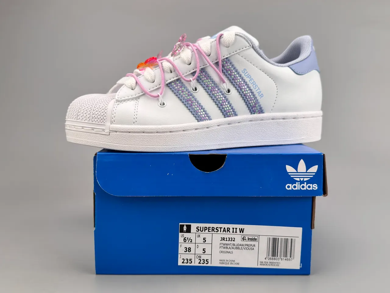 Adidas Superstar White Light Blue Sequin-Striped Lifestyle Sneakers 4