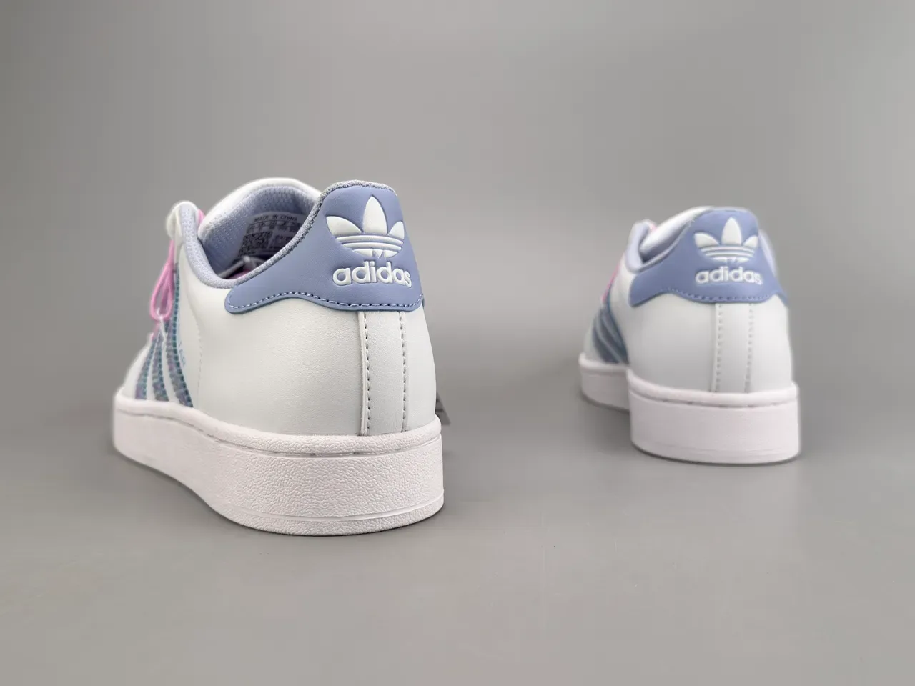 Adidas Superstar White Light Blue Sequin-Striped Lifestyle Sneakers 6