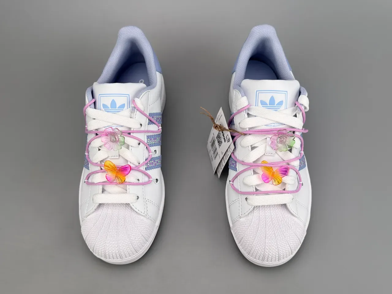 Adidas Superstar White Light Blue Sequin-Striped Lifestyle Sneakers 9