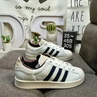 Adidas Superstar श्वेत नेवी Shell-Toe Three-Stripe Lifestyle Sneakers