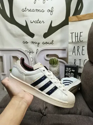 Adidas Superstar White Navy Shell-Toe Three-Stripe Lifestyle Sneakers 6