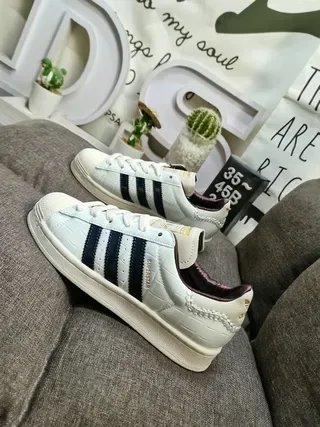 Adidas Superstar White Navy Shell-Toe Three-Stripe Lifestyle Sneakers 7