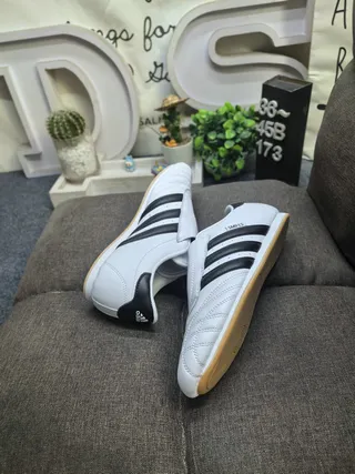 Adidas Branco Preto Sem Cadarços Cinto Velcro Acolchoado Couro Superior Sapatos de Futebol Indoor 6