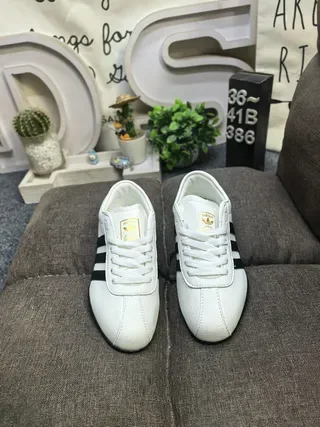 Adidas White Black Leather Upper Three Stripes Lifestyle Sneakers 10
