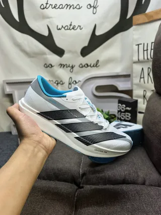 Adidas White Blue Lightweight Mesh Upper Perforated Black Three Stripes Running Shoes 5