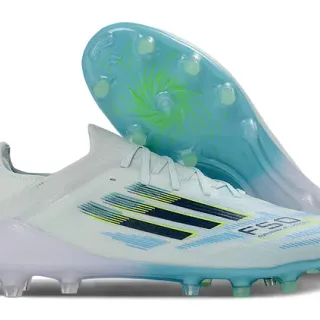 Adidas White Blue Low-Cut Knit Upper Asymmetrical Lacing Firm-Ground Soccer Shoes
