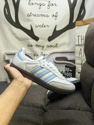 Adidas White Blue Low-Top Suede-Leather Upper Lifestyle Sneakers 5