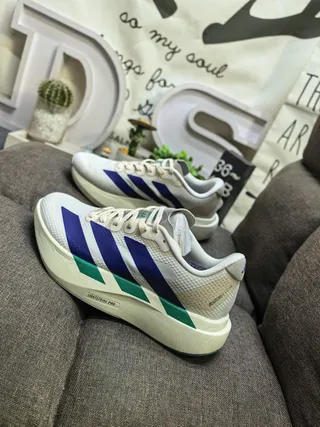 Adidas White Blue Mesh Upper Three-Stripe Side Panel Running Shoes 7