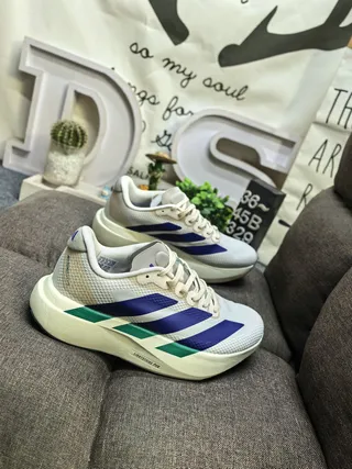 Adidas White Blue Mesh Upper Three-Stripe Side Panel Running Shoes 9