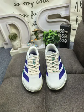 Adidas White Blue Mesh Upper Three-Stripe Side Panel Running Shoes 10