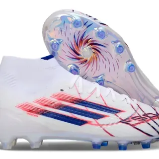 Adidas सफेद नीला सॉक-फिट कॉलर ट्रांसल्यूसेंट इरिडेसेंट सोलेप्लेट फर्म ग्राउंड फुटबॉल जूते